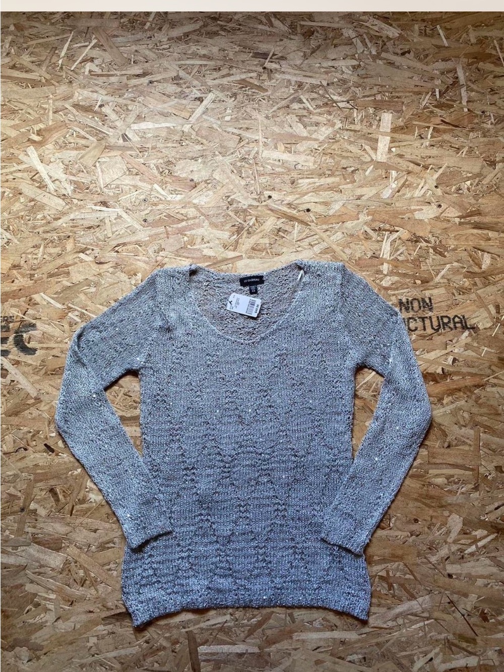 Le Château Light Gray Knit Scoop Neck Sweater-New With Tag